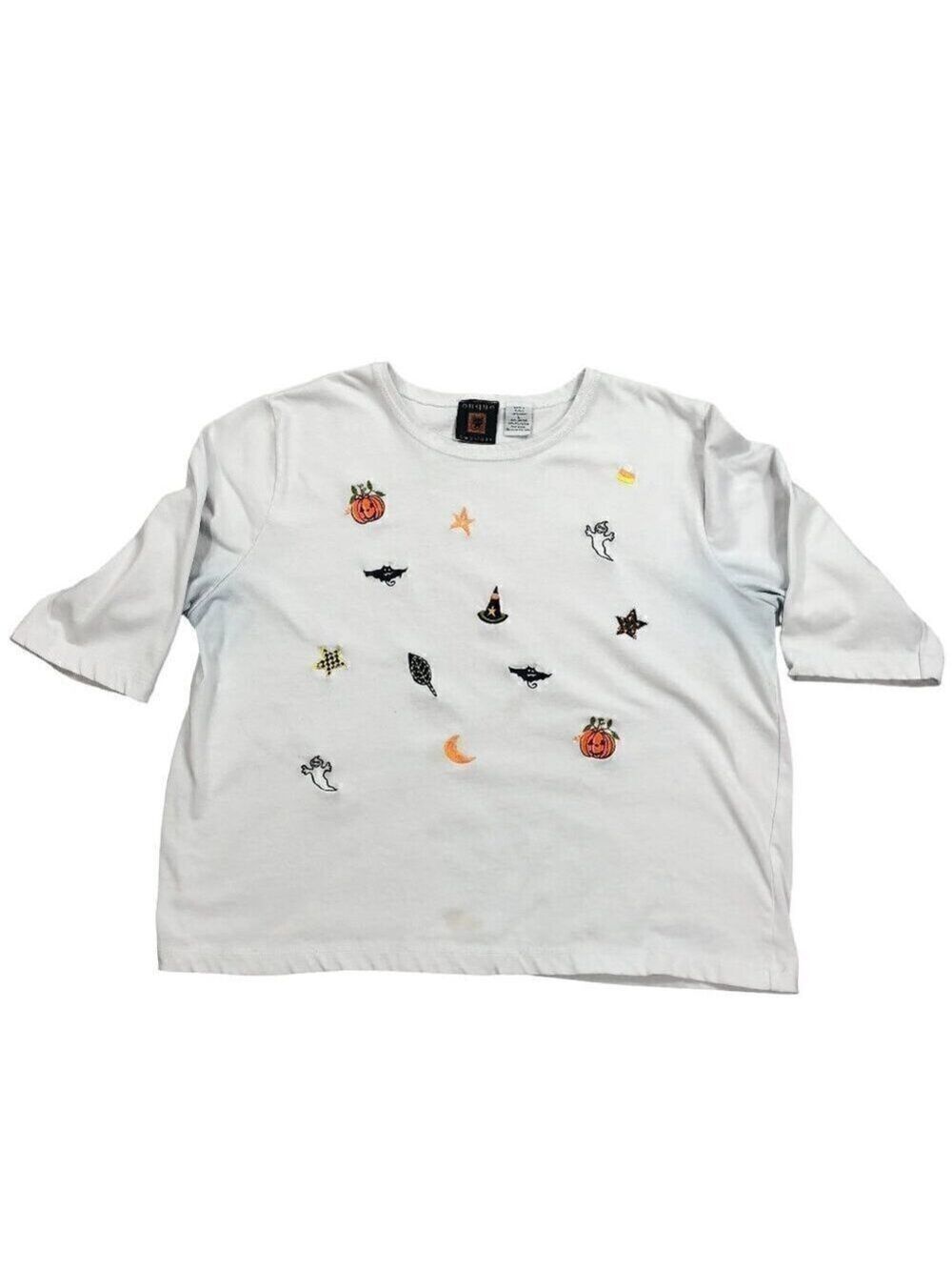 Onque Casuals White Applique Halloween T Shirt Size L